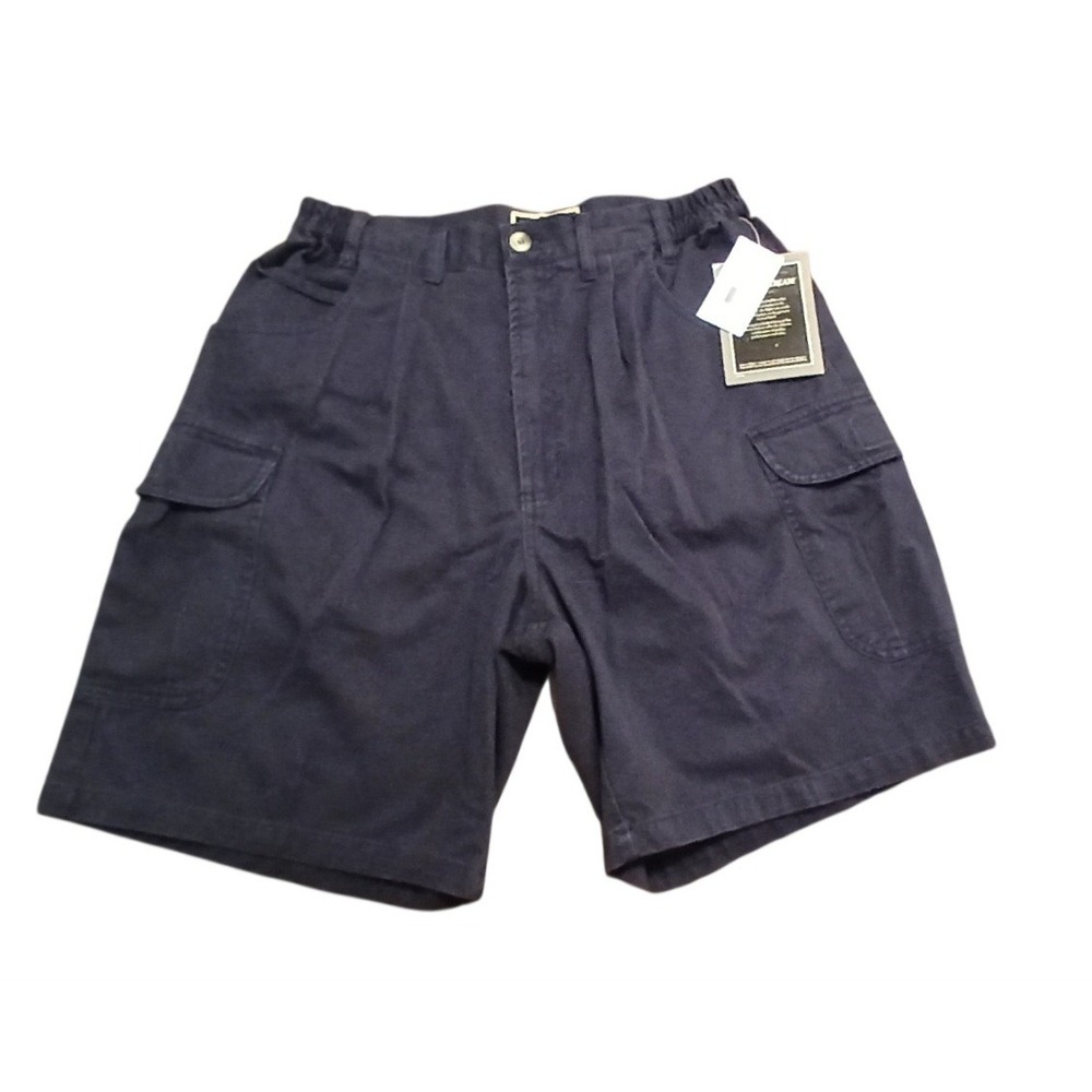Field & Stream Mens Cargo Shorts Navy Blue Pleated Elastic Waist Cotton Size‎ 32